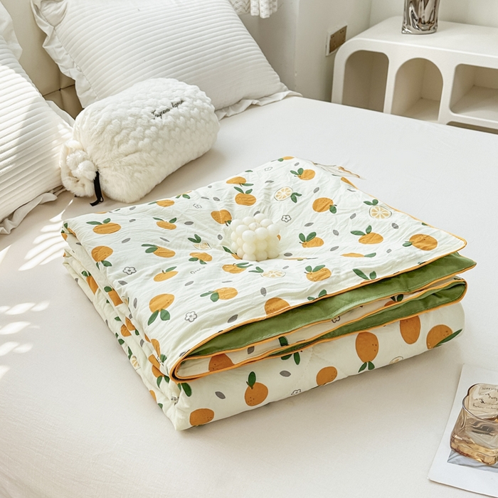 91家纺网 家纺一手货源 找家纺 富艺隆 2025新款A类水洗棉双层纱夏被水洗棉麻空调被直播爆款大豆夏被 小橘子
