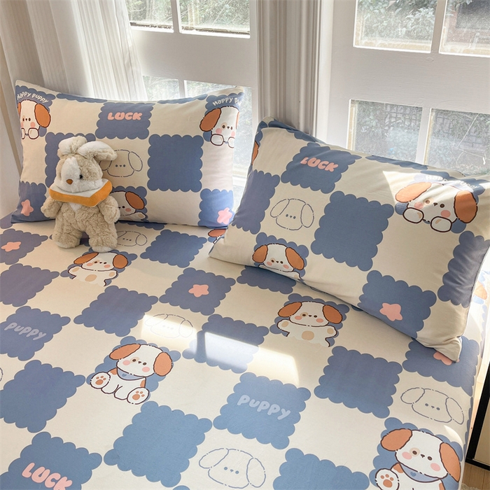 91家纺网 家纺一手货源 找家纺 宝士康家纺 2025新款10A抗菌全棉印花床笠 嗨皮狗