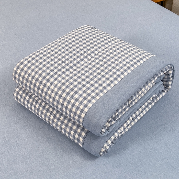 91家纺网 家纺一手货源 找家纺 宝士康家纺 2025新款10A抗菌无印风夏被四件套 天蓝小格