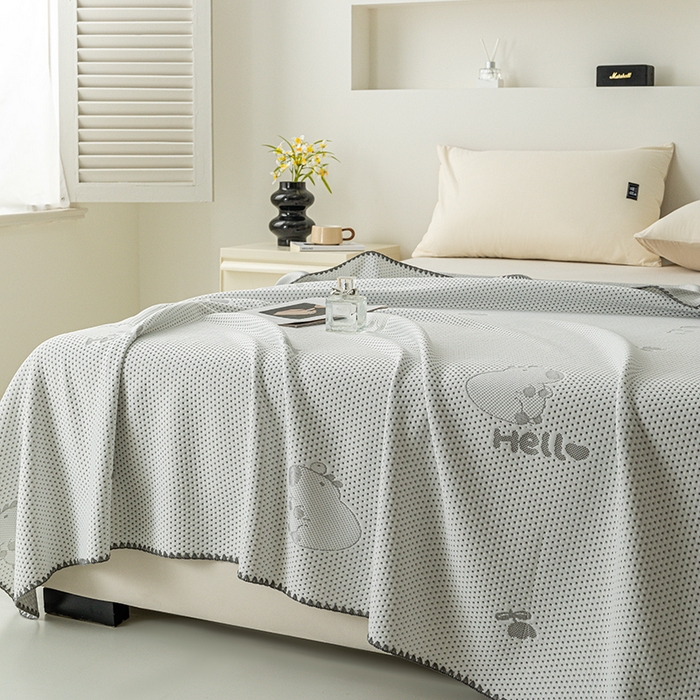 91家纺网 家纺一手货源 找家纺 梦尚舒 2025新款直播热款凉感针织提花盖毯子夏被贝壳边空调被 卡皮巴拉-灰