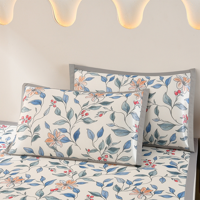 91家纺网 家纺一手货源 找家纺 简一 2025新款A类碳光印花数码冰丝凉席系列-床单款 花枝招展