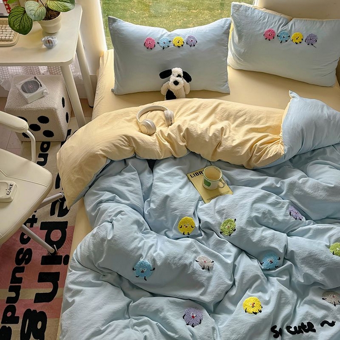 91家纺网 家纺一手货源 找家纺 耀达家居 2025新款A类水洗棉毛巾绣四件套 奇趣豆-海盐