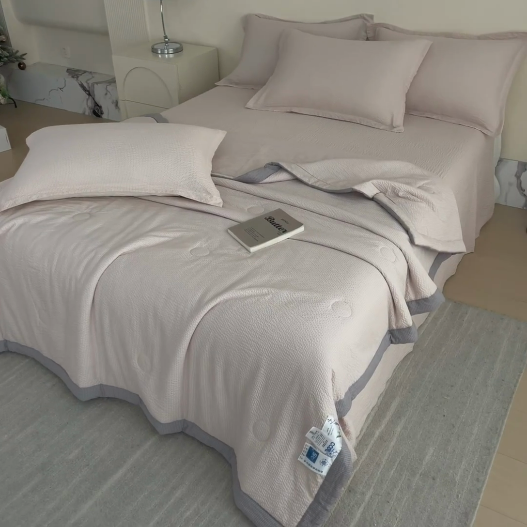 91家纺网 家纺一手货源 找家纺 宝士康家纺 2025新款10A抗菌泡泡棉大豆夏被 被子被芯 卡其