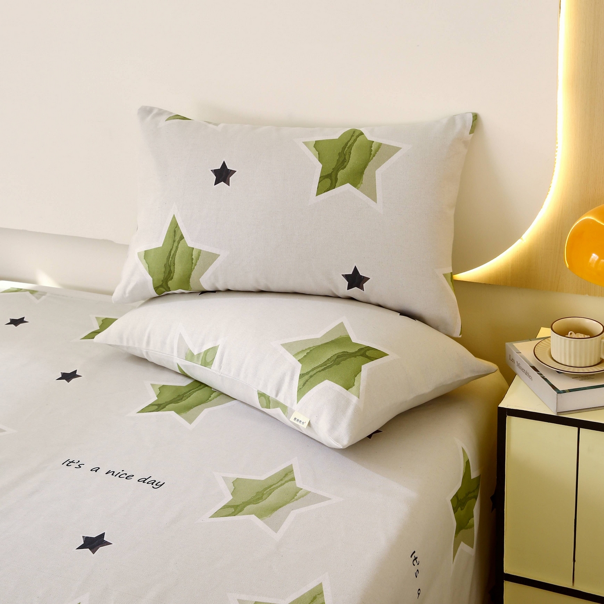 91家纺网 家纺一手货源 找家纺 爱彼家纺 2025春夏新款古艺原棉老粗布床单三件套凉席-系列四 星绿