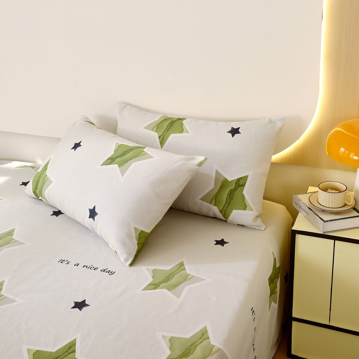 91家纺网 家纺一手货源 找家纺 爱彼家纺 2025春夏新款古艺原棉老粗布床单三件套凉席-系列四 星绿