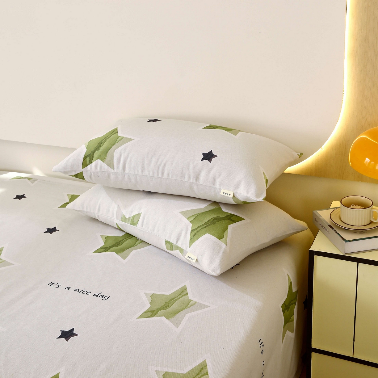 91家纺网 家纺一手货源 找家纺 爱彼家纺 2025春夏新款古艺原棉老粗布床单三件套凉席-系列四 星绿