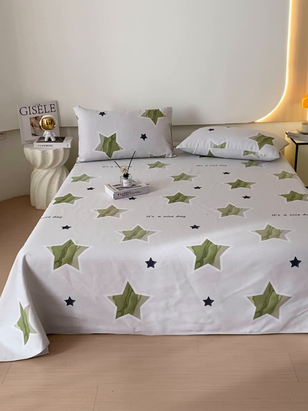 91家纺网 家纺一手货源 找家纺 爱彼家纺 2025春夏新款古艺原棉老粗布床单三件套凉席-系列四 星绿