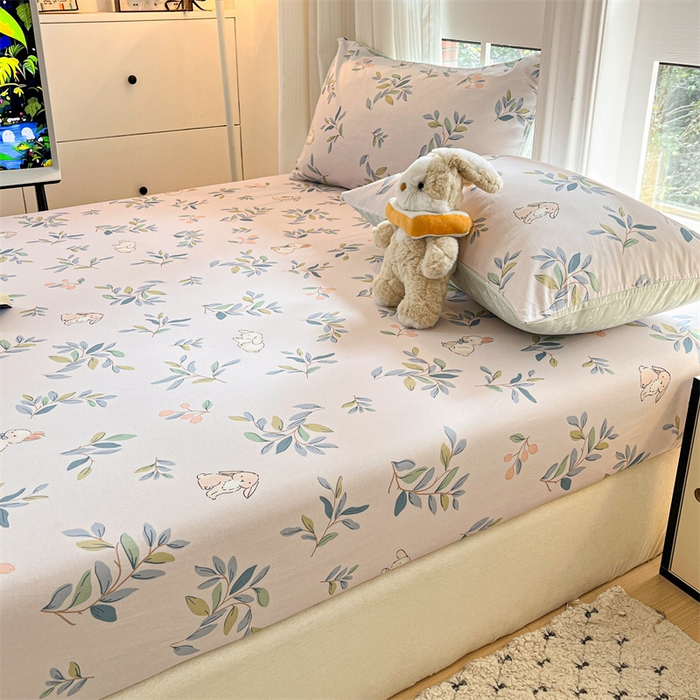 91家纺网 家纺一手货源 找家纺 宝士康家纺 2025新款10A抗菌全棉印花床笠 兔兔乐园