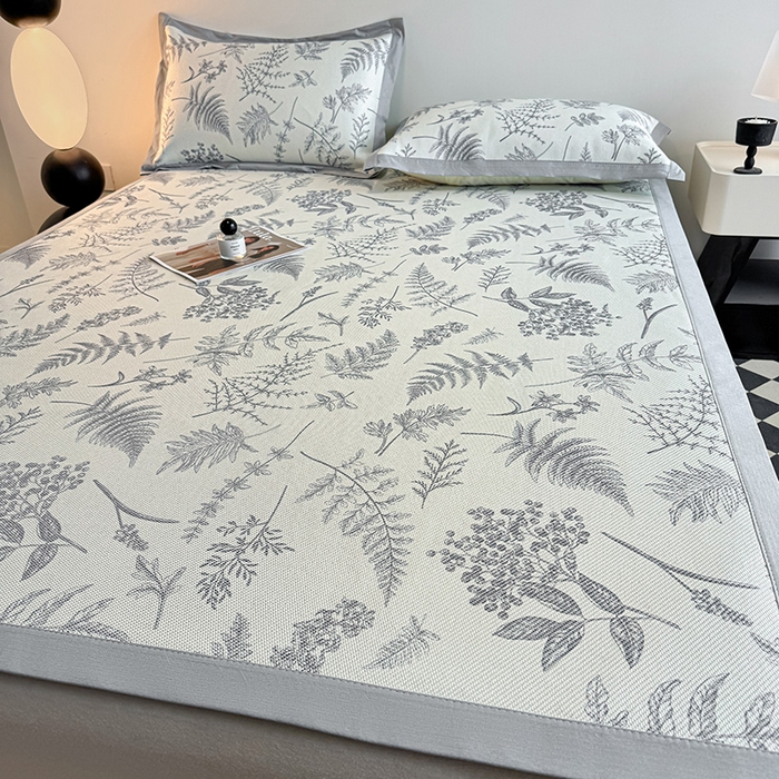 91家纺网 家纺一手货源 找家纺 格真2025新款简约印花冰藤席席子凉席 风之叶