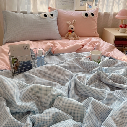 91家纺网 家纺一手货源 找家纺 慕尚家纺 2025新款大眼萌仔夏被 大眼萌 蓝格粉