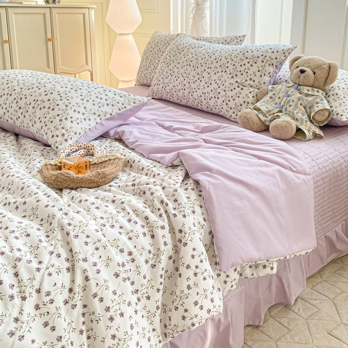 91家纺网 家纺一手货源 找家纺 2025新款针织双层纱夏被床盖四件套单夏被单床盖单品 紫罗兰