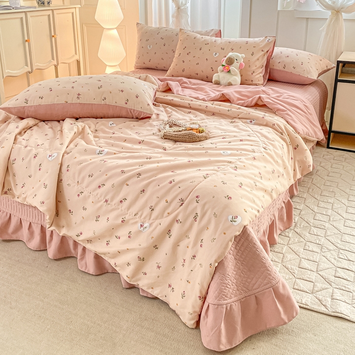 91家纺网 家纺一手货源 找家纺 2025新款针织双层纱夏被床盖四件套单夏被单床盖单品 莫奈花园