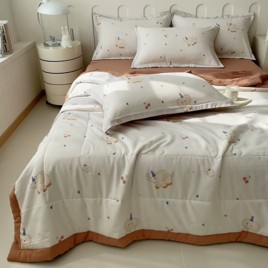 91家纺网 家纺一手货源 找家纺 宝士康家纺 2025新款10A抗菌针织夏被四件套 心心象印