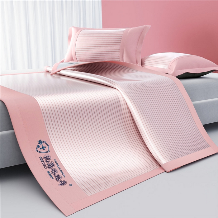 91家纺网 家纺一手货源 找家纺 2025新款清凉舒适负离子抗菌冰丝席凉席席子 抗菌粉色