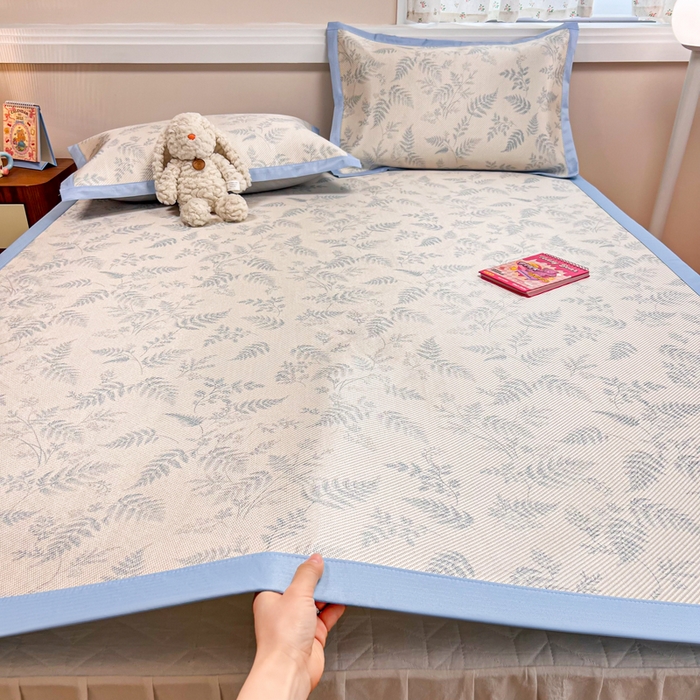 91家纺网 家纺一手货源 找家纺 慕尚家纺 2025新款数码印花床席床笠款冰藤席 床席款-土豆叶