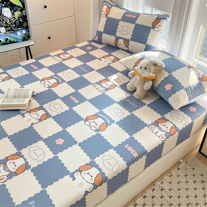 91家纺网 家纺一手货源 找家纺 宝士康家纺 2025新款10A抗菌全棉印花床笠 嗨皮狗