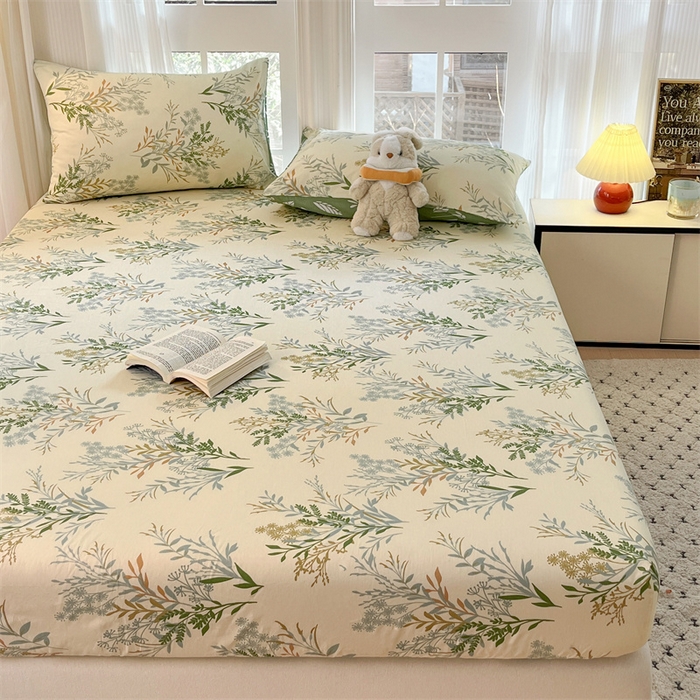 91家纺网 家纺一手货源 找家纺 宝士康家纺 2025新款10A抗菌全棉印花床笠 仙草