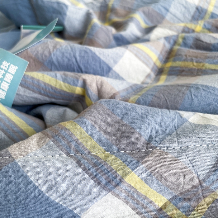 91家纺网 家纺一手货源 找家纺 宝士康家纺 2025新款10A抗菌无印风夏被 被子被芯 天蓝中格