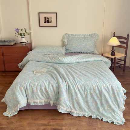 乐童家纺 2025纯棉A类双层纱双花边工艺小清新四件套 云水瑶