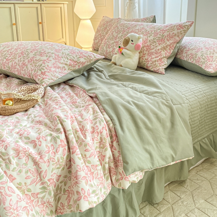 91家纺网 家纺一手货源 找家纺 2025新款针织双层纱夏被床盖四件套单夏被单床盖单品 清荷