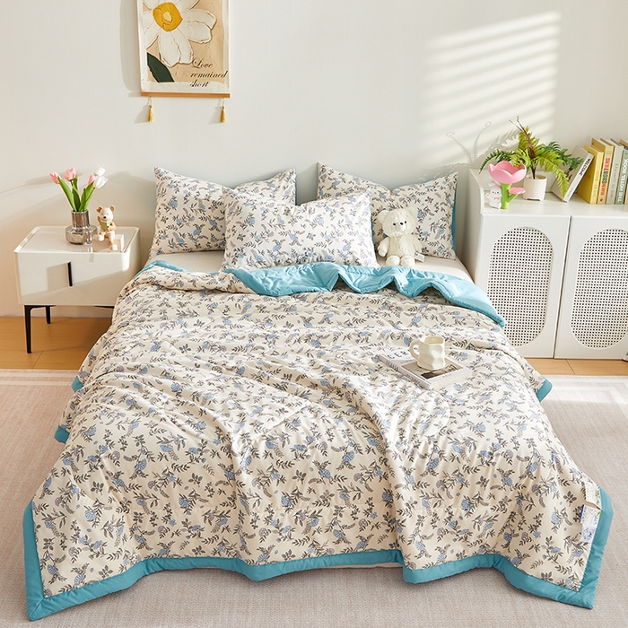 91家纺网 家纺一手货源 找家纺 海洋家纺 2025款水洗棉纯棉花夏凉被全棉花印花夏被空调被薄被子 满庭蓝