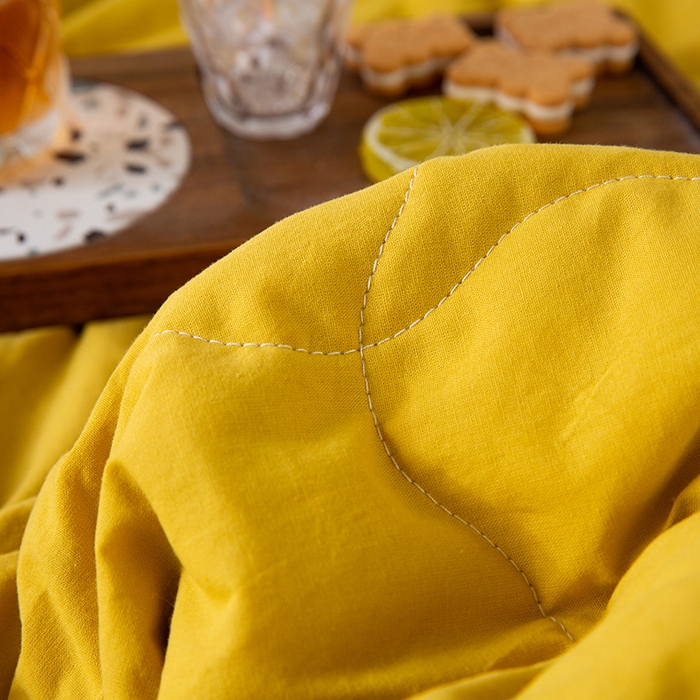 91家纺网 家纺一手货源 找家纺  天瑜 2024全棉夏被棉花芯纯色水洗棉夏凉被可水洗空调被 明亮黄