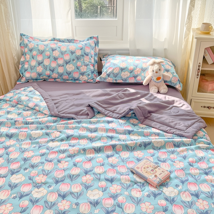 91家纺网 家纺一手货源 找家纺 宝士康家纺 2025新款水洗棉超声波压花夏被 被子被芯 郁金香