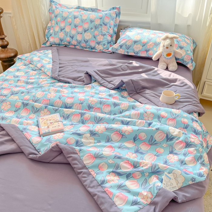 91家纺网 家纺一手货源 找家纺 宝士康家纺 2025新款水洗棉超声波压花夏被 被子被芯 郁金香