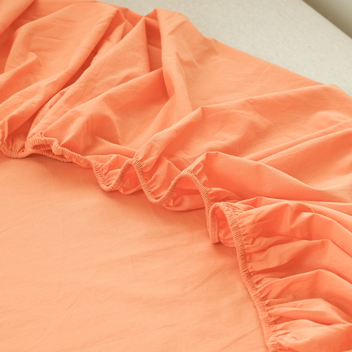 91家纺网 家纺一手货源 找家纺 2025新款全棉A类简约素色水洗棉纯棉单床笠 马丁桔