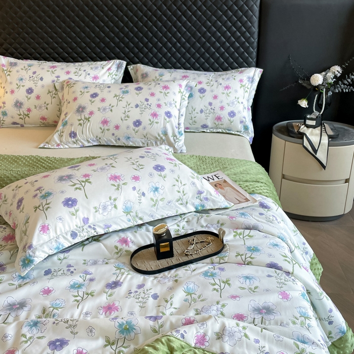 91家纺网 家纺一手货源 找家纺 宝士康家纺 2025新款10A抗菌双层纱豆豆绒夏被 花韵