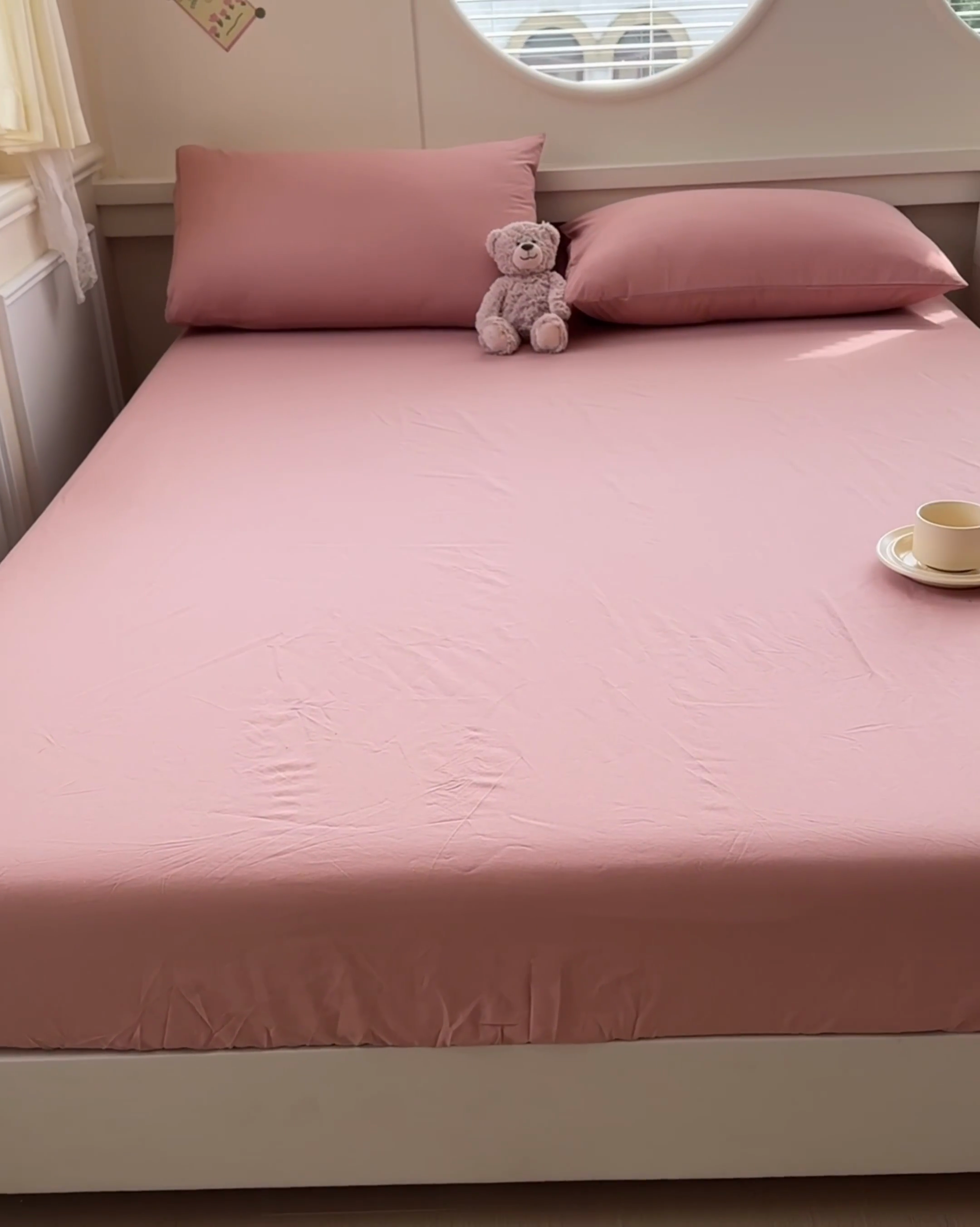 91家纺网 家纺一手货源 找家纺 2025新款全棉A类简约素色水洗棉纯棉单床笠 豆沙