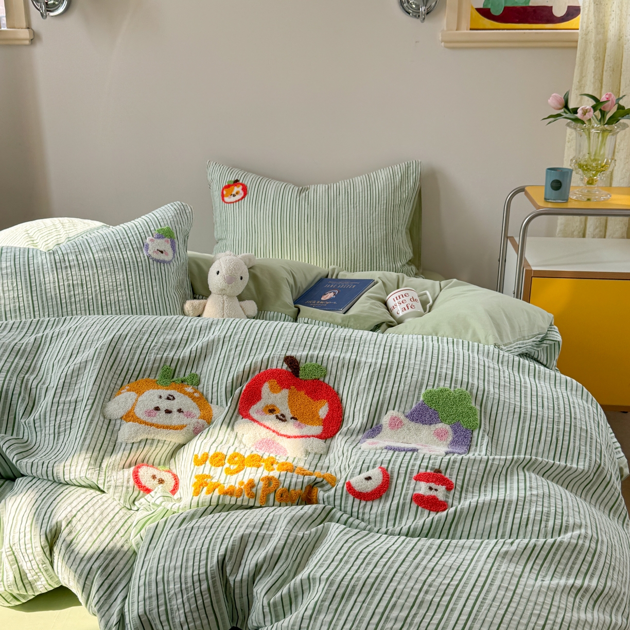 91家纺网 家纺一手货源 找家纺 柚子 2025春夏新款全棉纯棉提花毛巾绣四件套 蔬果派对