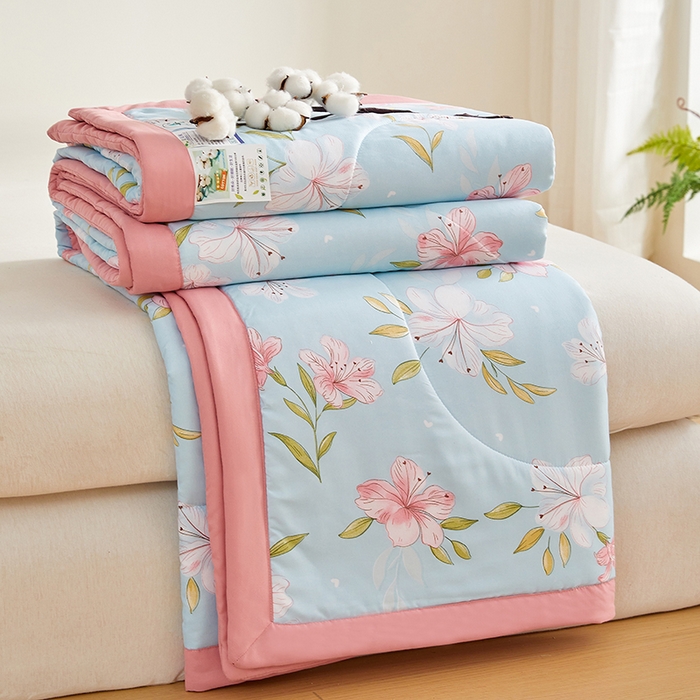 91家纺网 家纺一手货源 找家纺 海洋家纺 2025款水洗棉纯棉花夏凉被全棉花印花夏被空调被薄被子 铭香兰