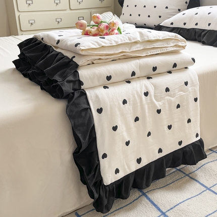 91家纺网 家纺一手货源 找家纺 （总）老K (原美阁） 2025新款法式黑边夏被四件套赫本风空调被四件套