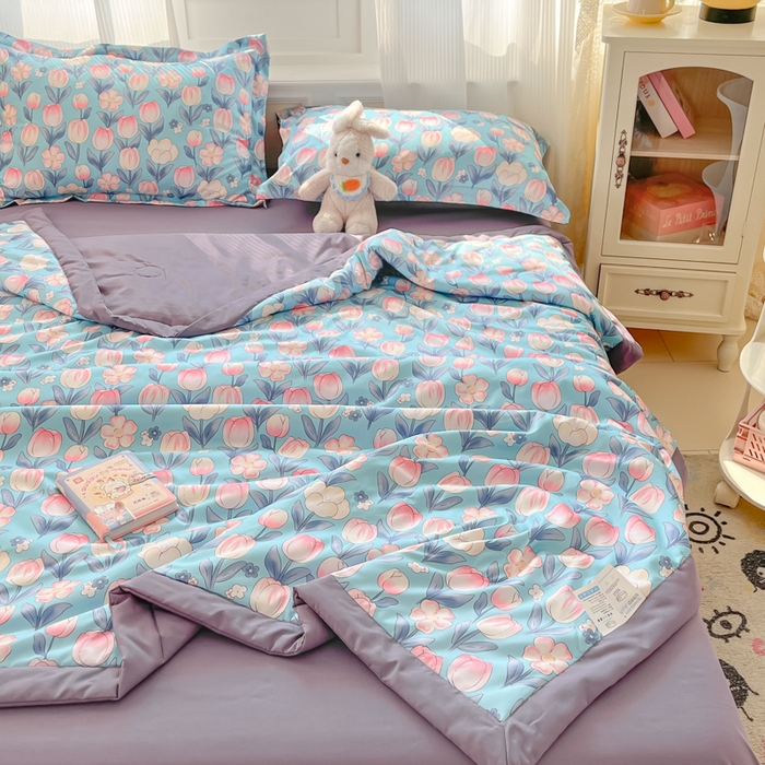 91家纺网 家纺一手货源 找家纺 宝士康家纺 2025新款水洗棉超声波压花夏被 被子被芯 郁金香