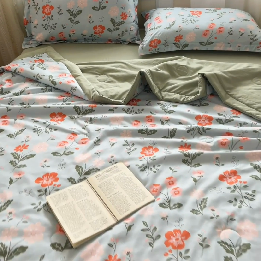 91家纺网 家纺一手货源 找家纺 宝士康家纺 2025新款水洗棉超声波压花夏被 被子被芯 花园秘密