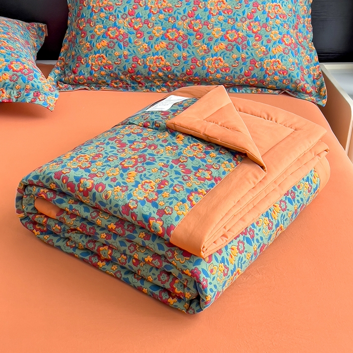 91家纺网 家纺一手货源 找家纺 宝士康家纺 2025新款10A抗菌双层纱印花夏被四件套 艾维