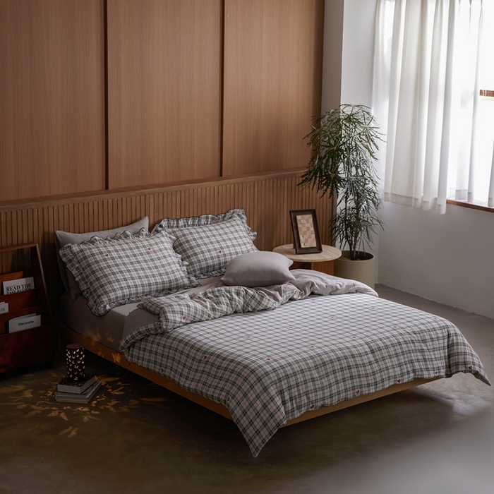 91家纺网 家纺一手货源 找家纺 安莱生活 2025新款全棉精梳棉双层纱绉纱数码印花四件套 海派甜心-灰