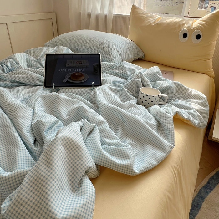 91家纺网 家纺一手货源 找家纺 慕尚家纺 2025新款大眼萌仔夏被 大眼萌 蓝格黄