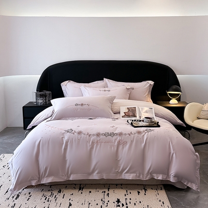 懒猫家纺 懒猫家纺 2025新款高精密40支13374全棉喷气绣花四件套  【带礼盒】-缇娜系列 缇娜-紫