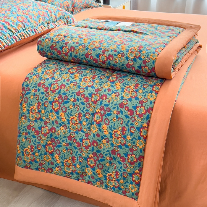 91家纺网 家纺一手货源 找家纺 宝士康家纺 2025新款10A抗菌双层纱印花夏被四件套 艾维