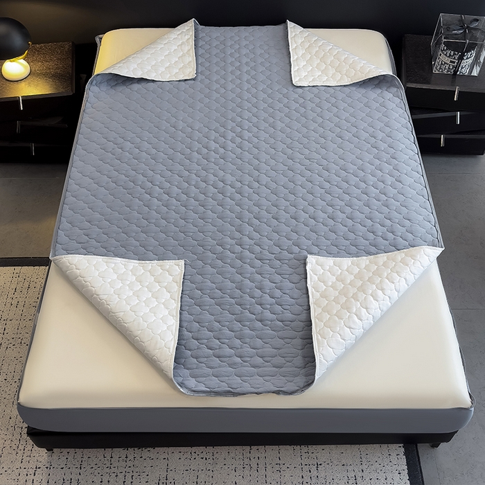 91家纺网 家纺一手货源 找家纺 叠派家纺 2025新款5A抗菌A类夹棉床笠经典款防水款系列 灰蓝-梅花经典款