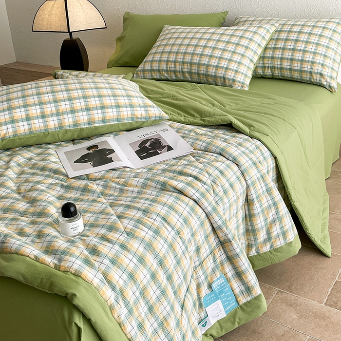 91家纺网 家纺一手货源 找家纺 宝士康家纺 2025新款10A抗菌无印风夏被四件套 芒格绿