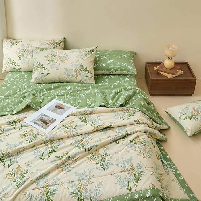 91家纺网 家纺一手货源 找家纺 宝士康家纺 2025新款10A抗菌全棉夏被四件套（床单款） 仙草