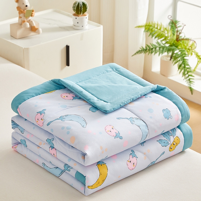 91家纺网 家纺一手货源 找家纺 海洋家纺 2025款水洗棉纯棉花夏凉被全棉花印花夏被空调被薄被子 蓝精灵