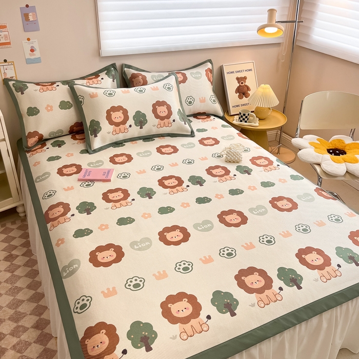 91家纺网 家纺一手货源 找家纺 2025新款懒猫600D数码印花冰藤凉席 狮子王