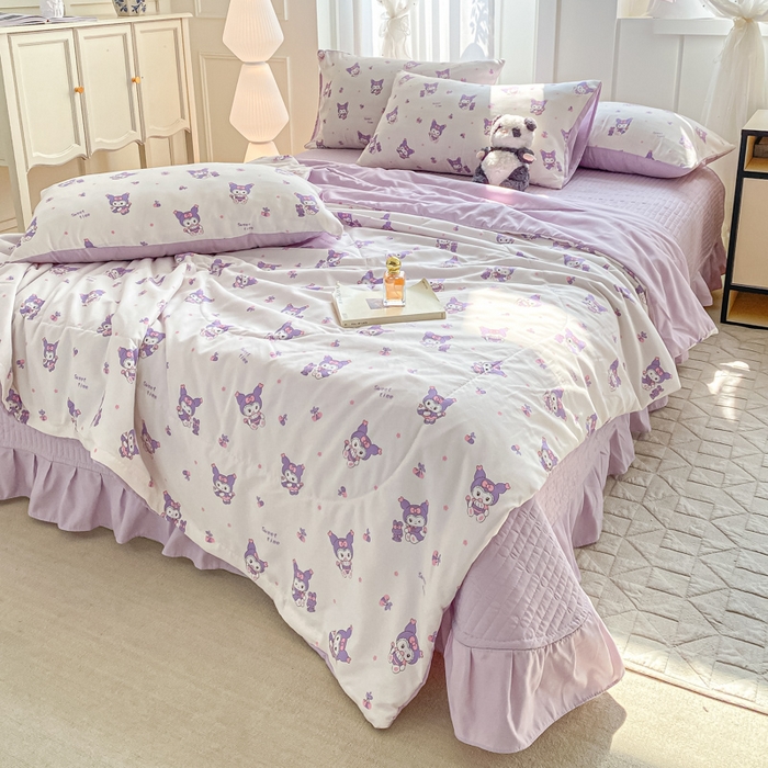 91家纺网 家纺一手货源 找家纺 2025新款针织双层纱夏被床盖四件套单夏被单床盖单品 甜心库洛米