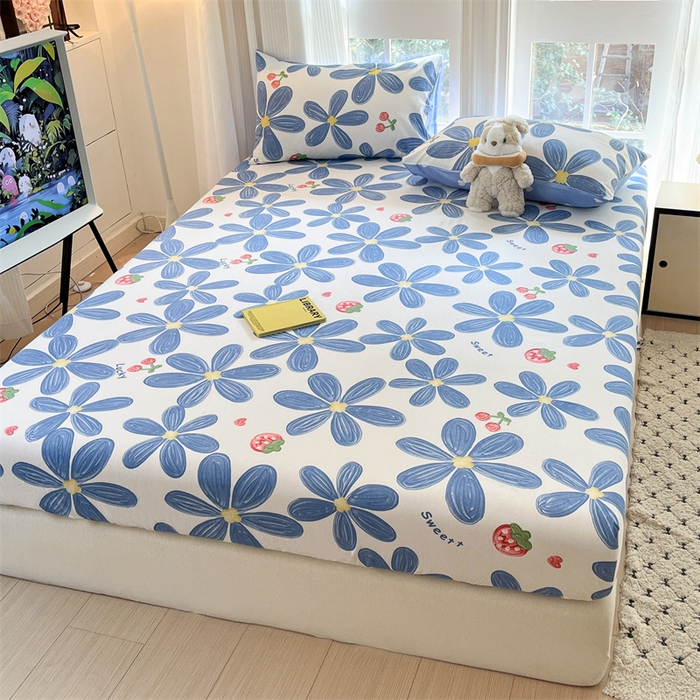 91家纺网 家纺一手货源 找家纺 宝士康家纺 2025新款10A抗菌全棉印花床笠 小情调