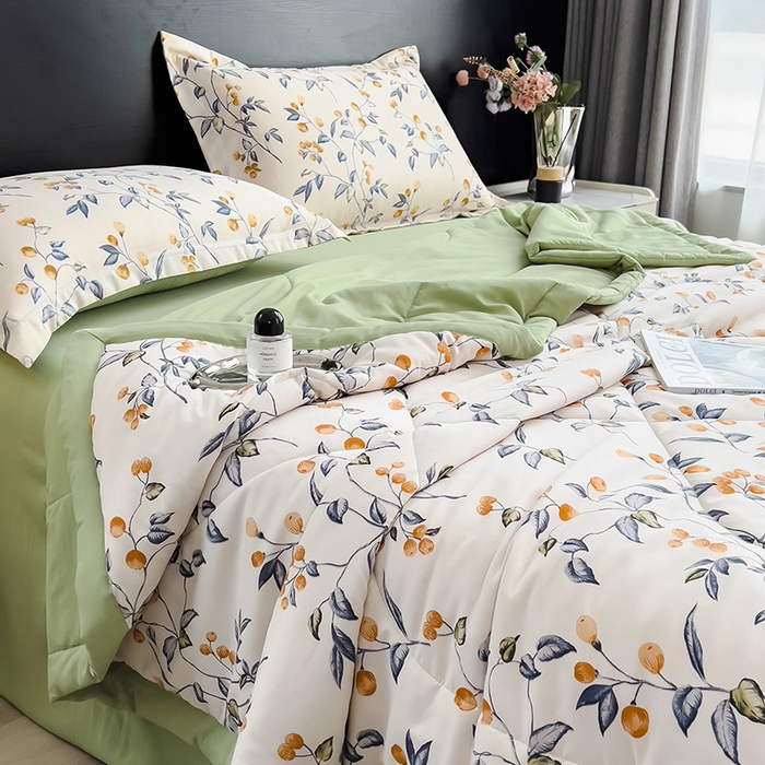 91家纺网 家纺一手货源 找家纺 宝士康家纺 2025新款10A抗菌双层纱印花夏被 金桔