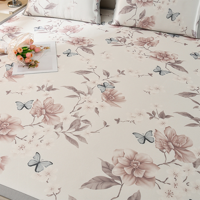 91家纺网 家纺一手货源 找家纺 简一 2025新款A类碳光印花数码冰丝凉席系列-床单款 蝴蝶花谷